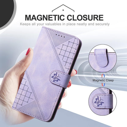 For OnePlus 12 YX0080 Grid Butterfly Embossed Pattern Flip Leather Phone Case with Lanyard(Light Purple) - OnePlus Cases by buy2fix | Online Shopping UK | buy2fix