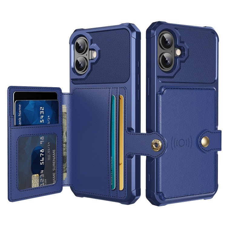 For iPhone 16 Magnetic Wallet Card Bag Leather Phone Case(Blue) - iPhone 16 Cases by buy2fix | Online Shopping UK | buy2fix