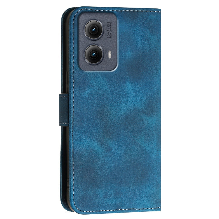 For Motorola Edge 2024 5G Global YX0080 Grid Butterfly Embossed Pattern Flip Leather Phone Case with Lanyard(Dark Blue) - Motorola Cases by buy2fix | Online Shopping UK | buy2fix