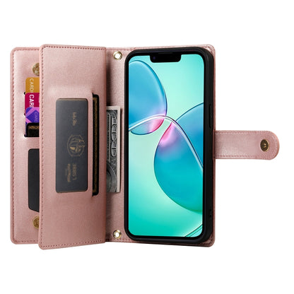 For iPhone SE 4 2024 Nine Card-slot Zipper Wallet Bag Leather Phone Case(Pink) - More iPhone Cases by buy2fix | Online Shopping UK | buy2fix