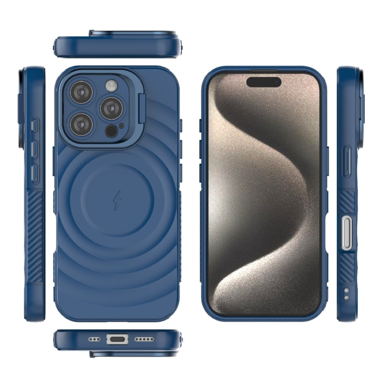 For iPhone 16 Pro Lens Frame Bracket Corrugated MagSafe Phone Case(Dark Blue) - iPhone 16 Pro Cases by buy2fix | Online Shopping UK | buy2fix