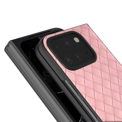 For Google Pixel 9 Pro Fold Black Frame Woven Texture PU Phone Case(Pink) - Google Cases by buy2fix | Online Shopping UK | buy2fix