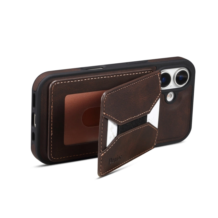 For iPhone 16 Plus Denior D17 Skin Feel MagSafe Detachable Card Slot Phone Case(Brown) - iPhone 16 Plus Cases by Denior | Online Shopping UK | buy2fix