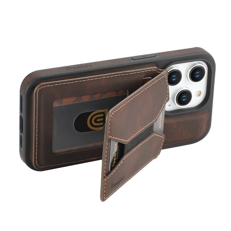 For iPhone 13 Pro Denior D18 Skin Feel Rotating Holder MagSafe Detachable Card Slot Phone Case(Brown) - iPhone 13 Pro Cases by Denior | Online Shopping UK | buy2fix