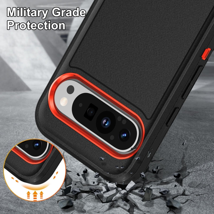 For Google Pixel 9 Pro Rugged PC + Silicone Phone Case with Holder(Black+Orange) - Google Cases by buy2fix | Online Shopping UK | buy2fix