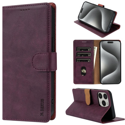 For iPhone 15 Pro Max N.BEKUS CSJ-P1 Solid Color Leather Phone Case(Wine Red) - iPhone 15 Pro Max Cases by N.BEKUS | Online Shopping UK | buy2fix