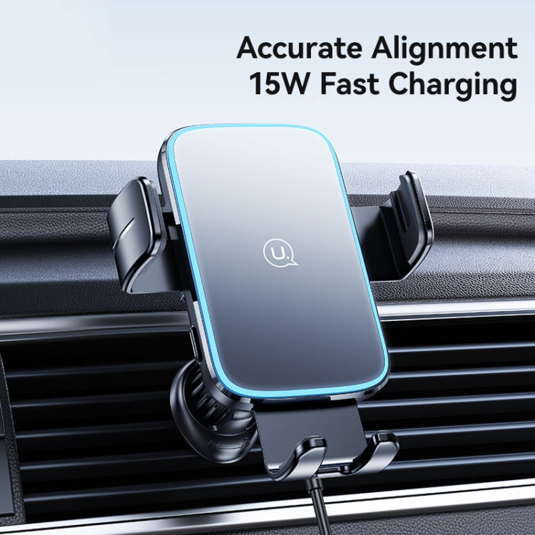 USAMS CD230 15W Accurate Aligment Wireless Charging Car Phone Holder with Suction Cup(Black) - Wireless Charger Holders by USAMS | Online Shopping UK | buy2fix