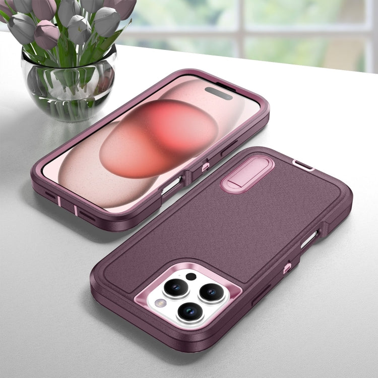 For iPhone 16 Pro Max Rugged PC + Silicone Phone Case with Holder(Purple+Pink) - iPhone 16 Pro Max Cases by buy2fix | Online Shopping UK | buy2fix