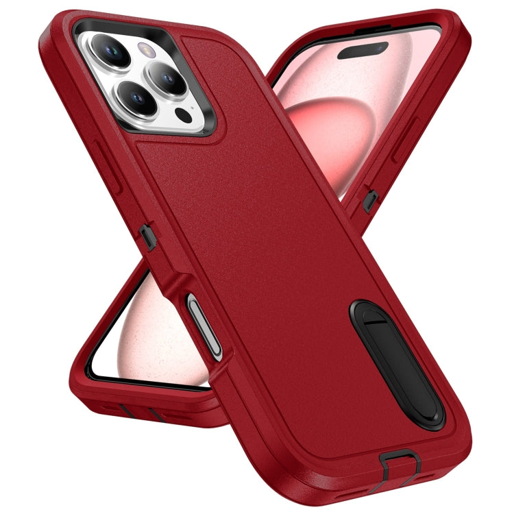 For iPhone 16 Pro Rugged PC + Silicone Phone Case with Holder(Red+Black) - iPhone 16 Pro Cases by buy2fix | Online Shopping UK | buy2fix