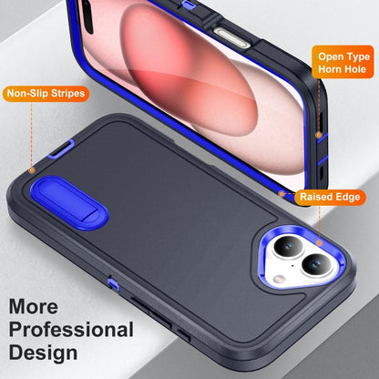 For iPhone 16 Plus Rugged PC + Silicone Phone Case with Holder(Dark Blue+Royal Blue) - iPhone 16 Plus Cases by buy2fix | Online Shopping UK | buy2fix