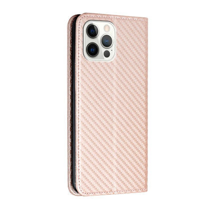 For iPhone 16 Pro Carbon Fiber Texture Magnetic Flip Leather Phone Case(Rose Gold) - iPhone 16 Pro Cases by buy2fix | Online Shopping UK | buy2fix