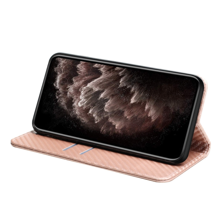 For iPhone 16 Pro Carbon Fiber Texture Magnetic Flip Leather Phone Case(Rose Gold) - iPhone 16 Pro Cases by buy2fix | Online Shopping UK | buy2fix