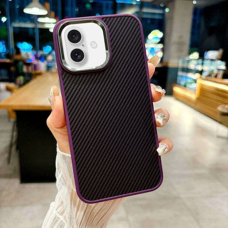 For iPhone 16 Carbon Fiber Texture MagSafe Magnetic Shockproof Phone Case(Purple) - iPhone 16 Cases by buy2fix | Online Shopping UK | buy2fix