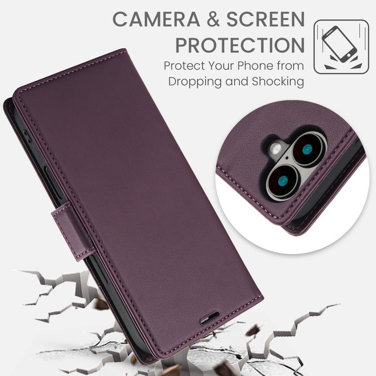 For iPhone 16 Plus Side Buckle RFID Anti-theft Leather Phone Case(Dark Purple) - iPhone 16 Plus Cases by buy2fix | Online Shopping UK | buy2fix