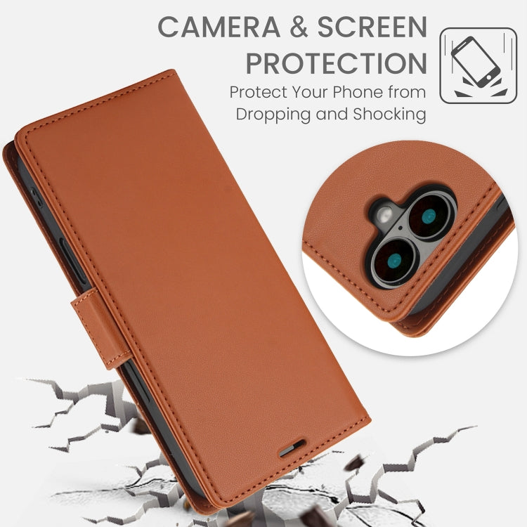 For iPhone 16 Plus Side Buckle RFID Anti-theft Leather Phone Case(Brown) - iPhone 16 Plus Cases by buy2fix | Online Shopping UK | buy2fix