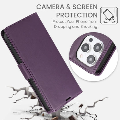 For iPhone 16 Pro Side Buckle RFID Anti-theft Leather Phone Case(Dark Purple) - iPhone 16 Pro Cases by buy2fix | Online Shopping UK | buy2fix