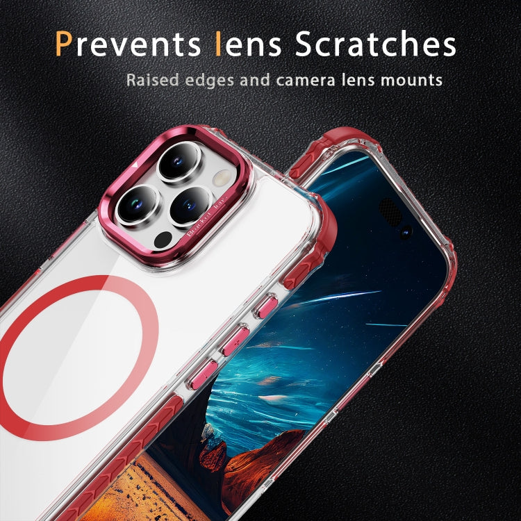 For iPhone 16 Pro Rainbow Series Transparent MagSafe Lens Holder Phone Case(Red) - iPhone 16 Pro Cases by buy2fix | Online Shopping UK | buy2fix