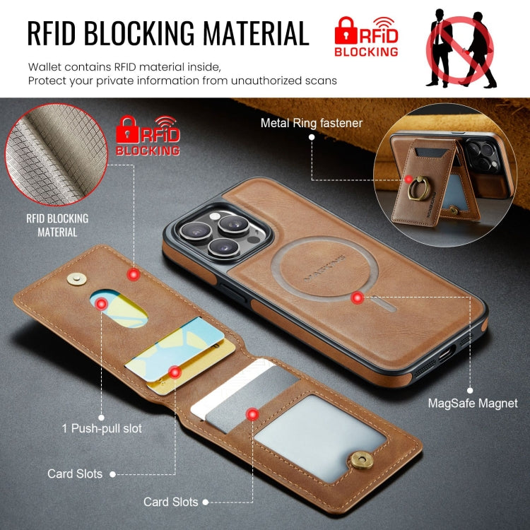 For iPhone 15 Pro Max DG.MING K1 MagSafe Detachable Wallet RFID Back Cover Phone Case(Brown) - iPhone 15 Pro Max Cases by DG.MING | Online Shopping UK | buy2fix