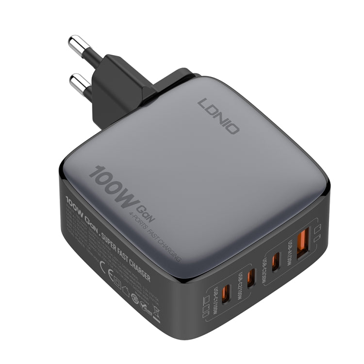 LDNIO Q408 100W GaN USB+3 USB-C / Type-C Interface Charger with 1m 100W USB-C / Type-C to USB-C / Type-C Data Cable, Plug Type:EU Plug(Black) - USB Charger by LDNIO | Online Shopping UK | buy2fix