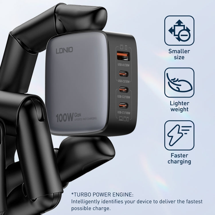 LDNIO Q408 100W GaN USB+3 USB-C / Type-C Interface Charger with 1m 100W USB-C / Type-C to USB-C / Type-C Data Cable, Plug Type:UK Plug(Black) - USB Charger by LDNIO | Online Shopping UK | buy2fix