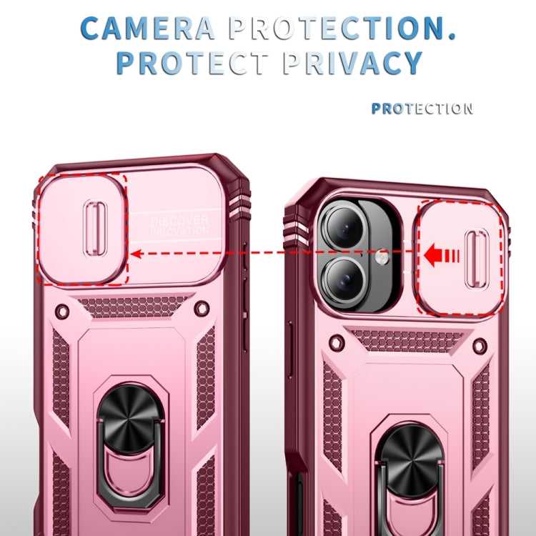 For iPhone 16 Plus Sliding Camshield TPU + PC Phone Case with Holder(Pink+Rose Red) - iPhone 16 Plus Cases by buy2fix | Online Shopping UK | buy2fix