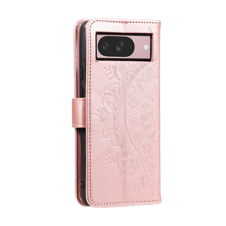 For Google Pixel 9 / 9 Pro Totem Flower Embossed Leather Phone Case with Lanyard(Rose Gold) - Google Cases by buy2fix | Online Shopping UK | buy2fix