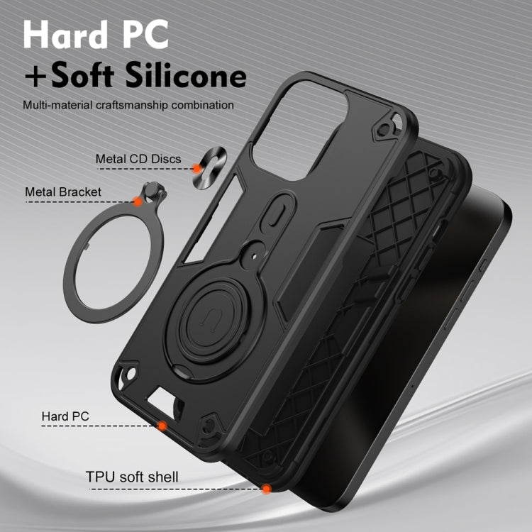 For Samsung Galaxy S25 5G Metal Ring 360 Degree Rotating Holder PC Hybrid TPU Phone Case(Black) - Galaxy S25 5G Cases by buy2fix | Online Shopping UK | buy2fix