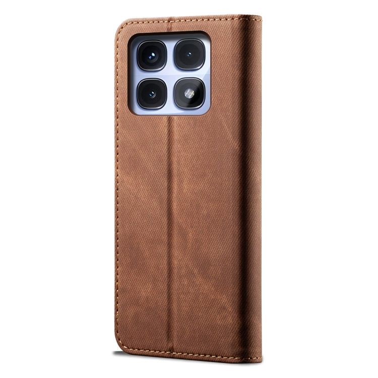 For Redmi K70 Ultra 5G Denim Texture Casual Style Horizontal Flip Leather Case(Brown) - Xiaomi Cases by buy2fix | Online Shopping UK | buy2fix