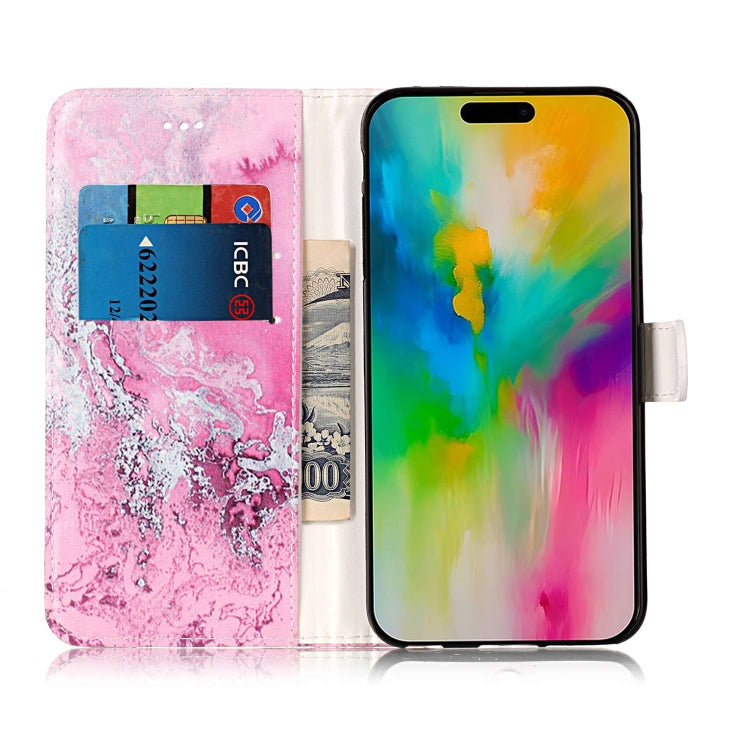 For iPhone 16 Pro Max Colored Drawing Marble Pattern Leather Phone Case(Pink Seawater) - iPhone 16 Pro Max Cases by buy2fix | Online Shopping UK | buy2fix