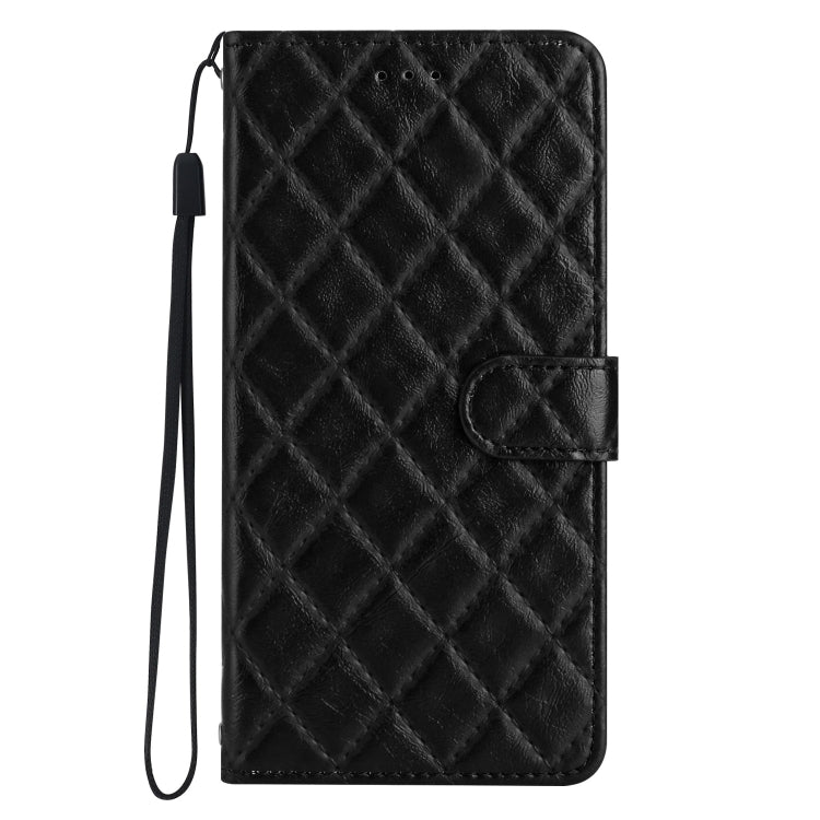 For iPhone 16 Rhombus Lattice Texture Leather Phone Case(Black) - iPhone 16 Cases by buy2fix | Online Shopping UK | buy2fix