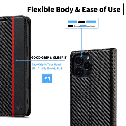 For iPhone 16 Pro Max LC.IMEEKE Carbon Fiber Leather Phone Case(Vertical Black) - iPhone 16 Pro Max Cases by LC.IMEEKE | Online Shopping UK | buy2fix