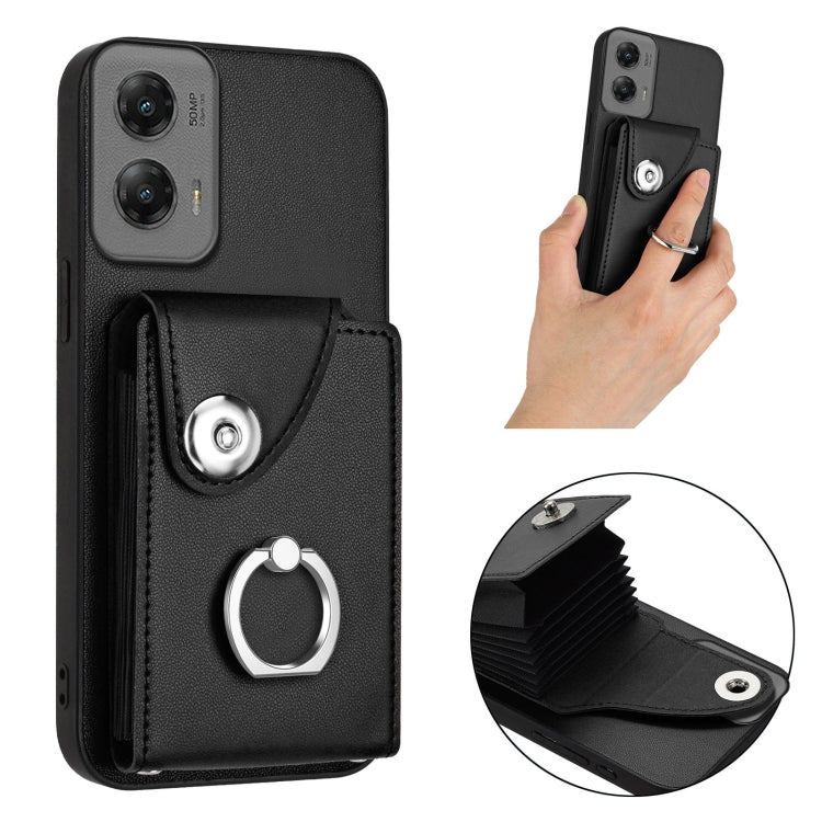 For Motorola Moto G Stylus 5G 2024 Organ Card Bag Ring Holder Phone Case(Black) - Motorola Cases by buy2fix | Online Shopping UK | buy2fix