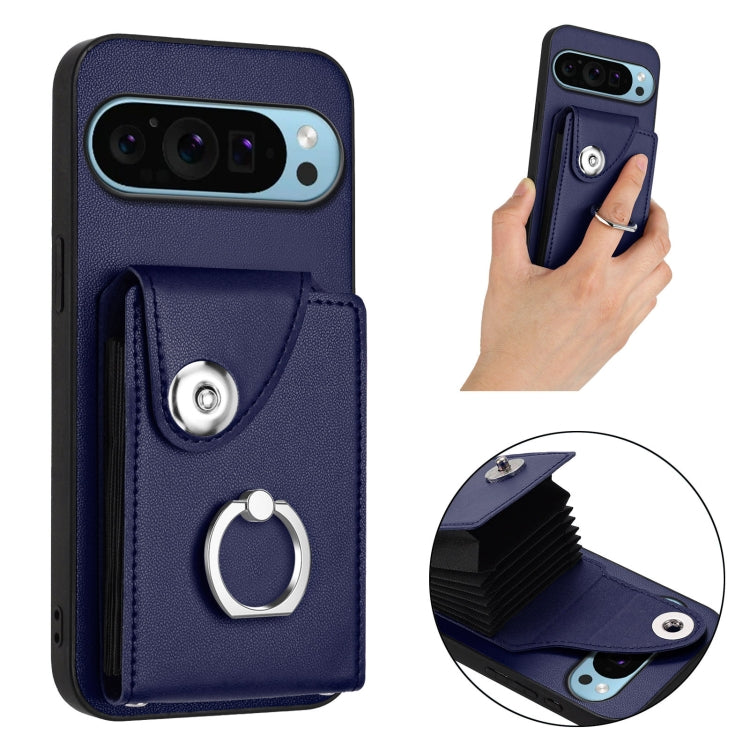 For Google Pixel 9 / 9 Pro Organ Card Bag Ring Holder Phone Case(Blue) - Google Cases by buy2fix | Online Shopping UK | buy2fix