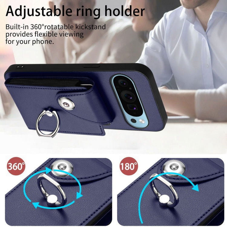 For Google Pixel 9 / 9 Pro Organ Card Bag Ring Holder Phone Case(Blue) - Google Cases by buy2fix | Online Shopping UK | buy2fix