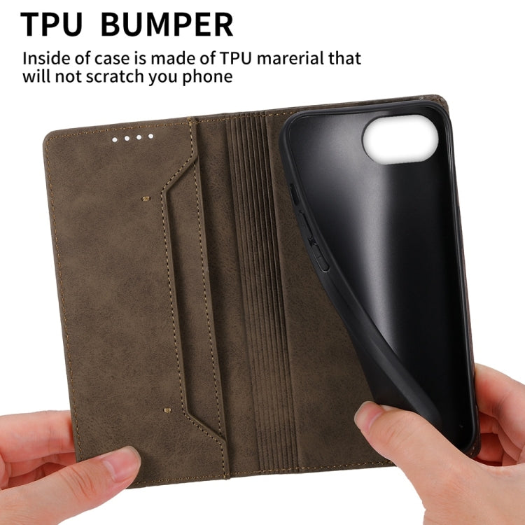 For iPhone 16e Business Solid Color Magnetic RFID Leather Phone Case(Brown) - iPhone 16e Cases by buy2fix | Online Shopping UK | buy2fix