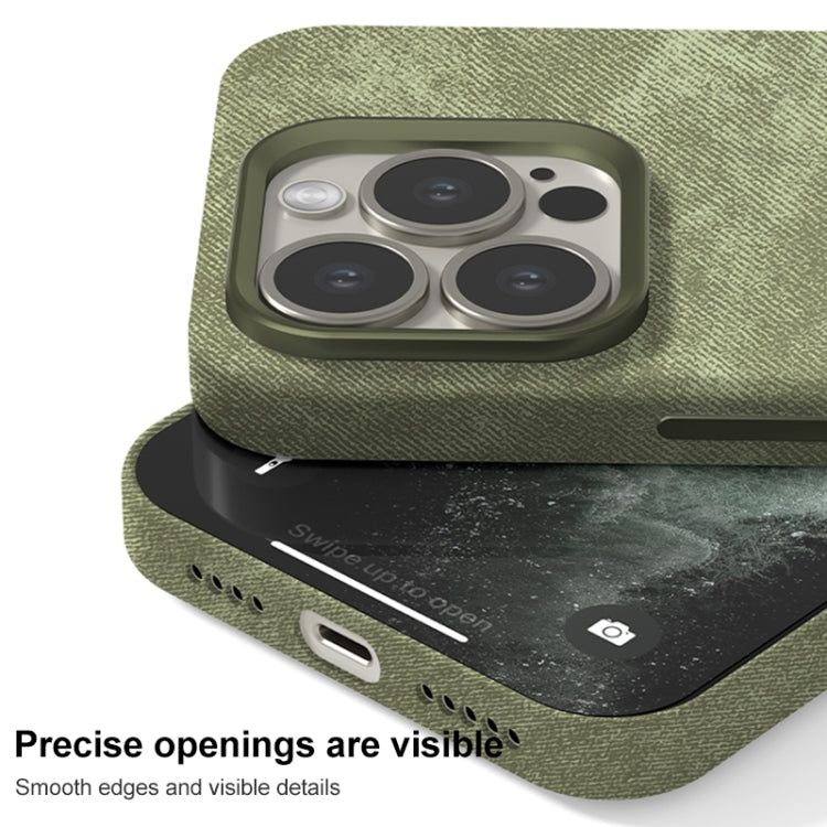 For iPhone 14 Skin Feel Denim Leather MagSafe Phone Case(Khaki Green) - iPhone 14 Cases by buy2fix | Online Shopping UK | buy2fix