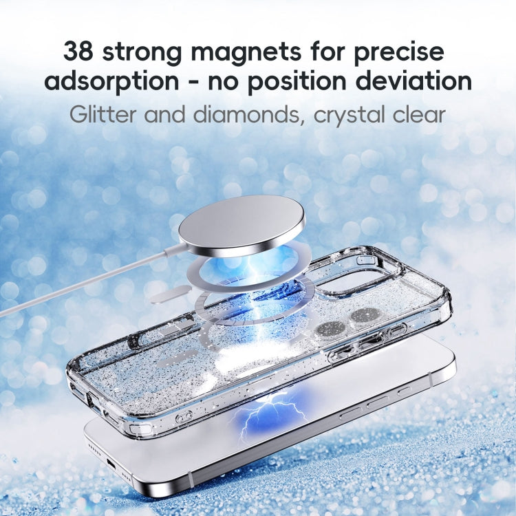 For iPhone 16 Pro Glitter Powder MagSafe Magnetic Phone Case(Transparent Titanium Blue) - iPhone 16 Pro Cases by buy2fix | Online Shopping UK | buy2fix