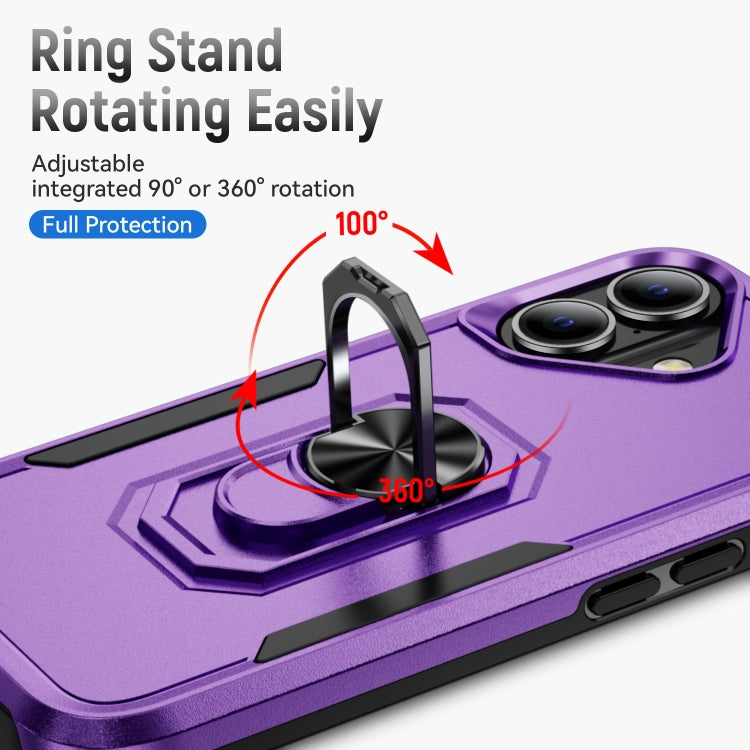 For iPhone 16 Plus Pioneer Armor Heavy Duty PC + TPU Phone Case with Holder(Purple+Black) - iPhone 16 Plus Cases by buy2fix | Online Shopping UK | buy2fix