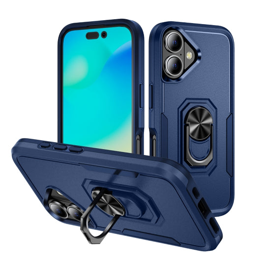 For iPhone 16 Pioneer Armor Heavy Duty PC + TPU Phone Case with Holder(Blue) - iPhone 16 Cases by buy2fix | Online Shopping UK | buy2fix