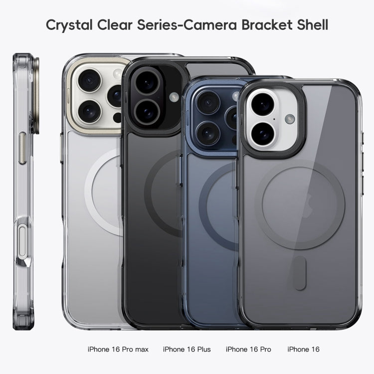 For iPhone 16 Plus Mirror Crystal Clear Lens Holder MagSafe Magnetic Phone Case(Transparent Titanium Blue) - iPhone 16 Plus Cases by buy2fix | Online Shopping UK | buy2fix