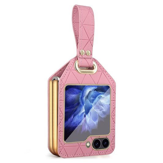 For Samsung Galaxy Z Flip6 Electroplating PC Hybrid PU Leather Phone Case with Wristband(Pink) - Galaxy Z Flip6 5G Cases by buy2fix | Online Shopping UK | buy2fix