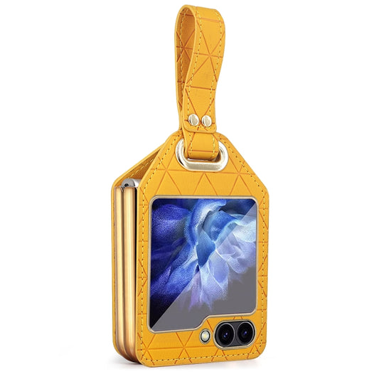 For Samsung Galaxy Z Flip6 Electroplating PC Hybrid PU Leather Phone Case with Wristband(Yellow) - Galaxy Z Flip6 5G Cases by buy2fix | Online Shopping UK | buy2fix