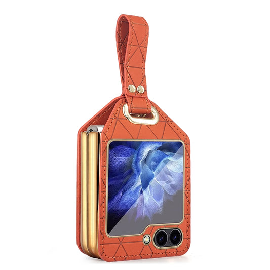 For Samsung Galaxy Z Flip6 Electroplating PC Hybrid PU Leather Phone Case with Wristband(Orange) - Galaxy Z Flip6 5G Cases by buy2fix | Online Shopping UK | buy2fix