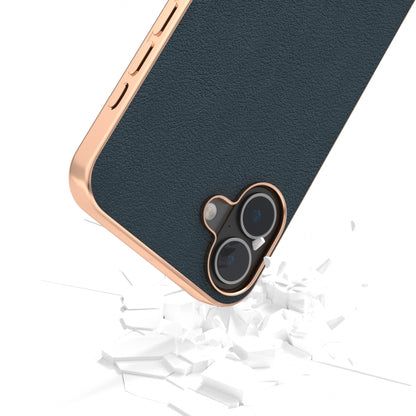 For iPhone 16 ABEEL Electroplated Frame Genuine Leather Wave Phone Case(Green) - iPhone 16 Cases by buy2fix | Online Shopping UK | buy2fix