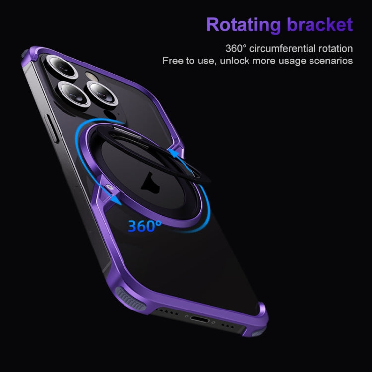 For iPhone 16 Frameless Rotation Holder Magsafe Metal Phone Case(Dark Purple) - iPhone 16 Cases by buy2fix | Online Shopping UK | buy2fix