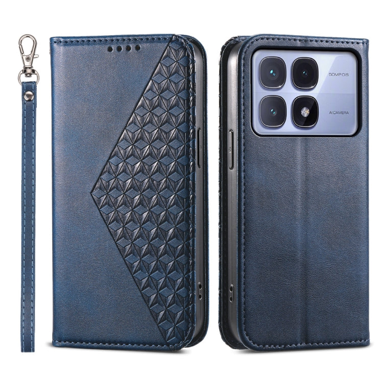 For Redmi K70 Ultra Cubic Grid Calf Texture Magnetic Leather Phone Case(Blue) - Xiaomi Cases by buy2fix | Online Shopping UK | buy2fix