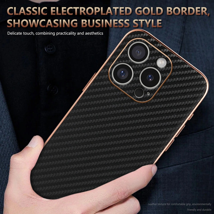 For iPhone 16 Pro Max AZNS Electroplated Edge Carbon Fiber Texture Phone Case(Brown) - iPhone 16 Pro Max Cases by AZNS | Online Shopping UK | buy2fix