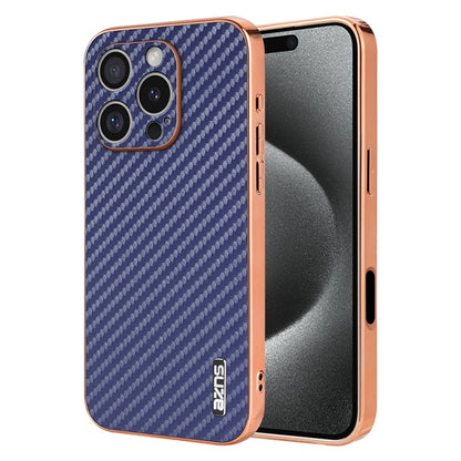 For iPhone 16 Pro Max AZNS Electroplated Edge Carbon Fiber Texture Phone Case(Blue) - iPhone 16 Pro Max Cases by AZNS | Online Shopping UK | buy2fix