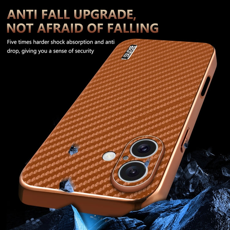 For iPhone 16 AZNS Electroplated Edge Carbon Fiber Texture Phone Case(Blue) - iPhone 16 Cases by AZNS | Online Shopping UK | buy2fix