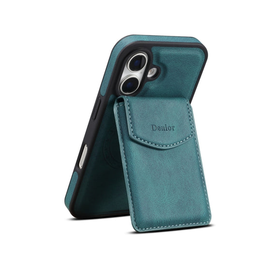 For iPhone 16 Plus Denior D20 Skin Feel MagSafe Holder Detachable Card Slot Phone Case(Blue) - iPhone 16 Plus Cases by Denior | Online Shopping UK | buy2fix